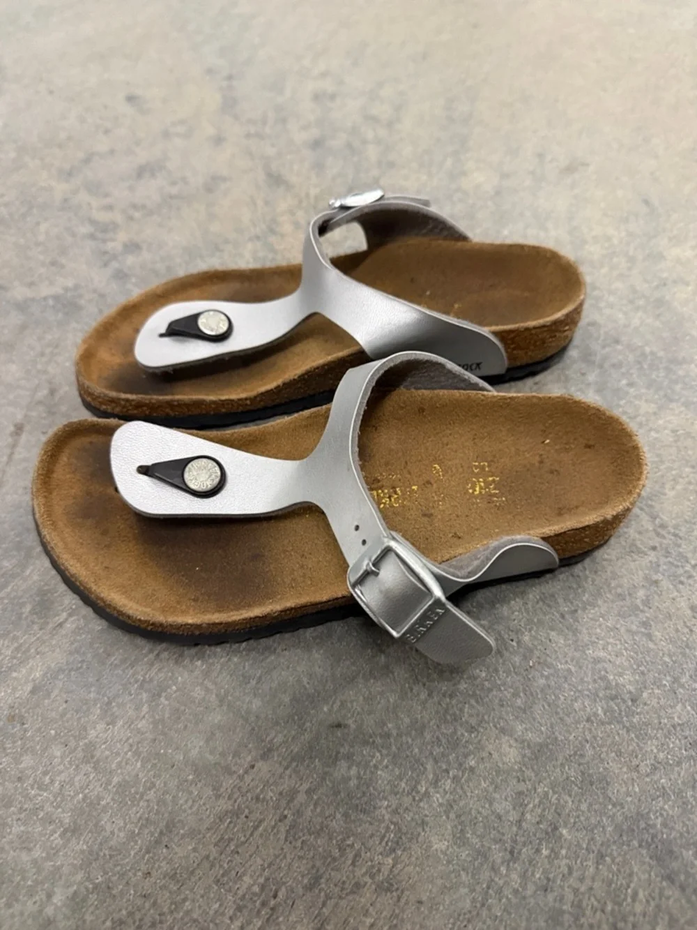 Birkenstock Silver T-Strap Kids Sandals